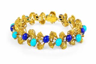 Appraisal: A Gold Turquoise Diamond and Lapis-Lazuli Bracelet Designed as a