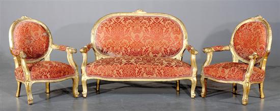 Appraisal: Miniature Louis XV style giltwood parlor suite consisting of canape