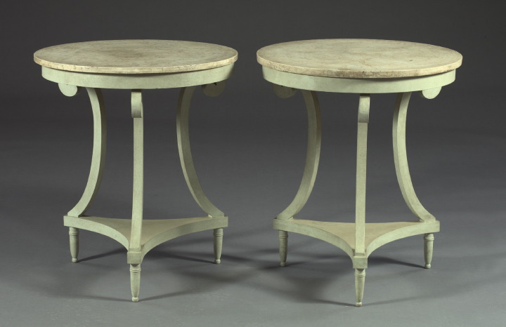 Appraisal: Pair of Continental Tripodal Circular Marble-Top Tables of Directoire inspiration