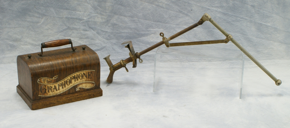 Appraisal: Colombia Graphophone case lid with an iron crane holder