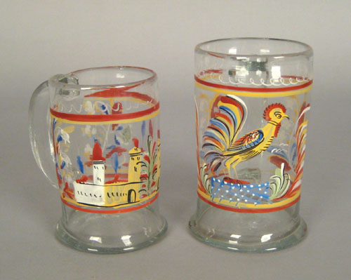 Appraisal: Two colorless blown glass mugs early mid th c with