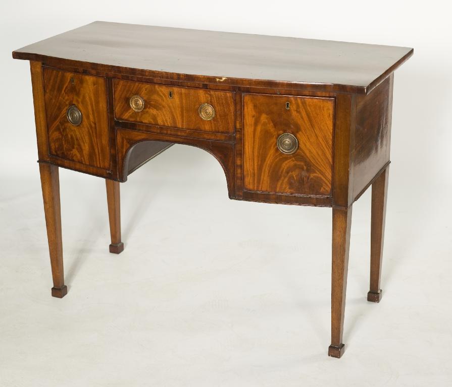 Appraisal: SMALL REGENCY MAHOGANY BOW-FRONTED SIDEBOARD the moulded top altered above