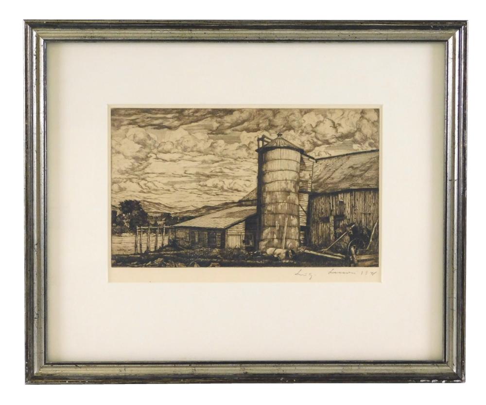 Appraisal: Luigi Lucioni American - Moving Shadows etching depicts barn with