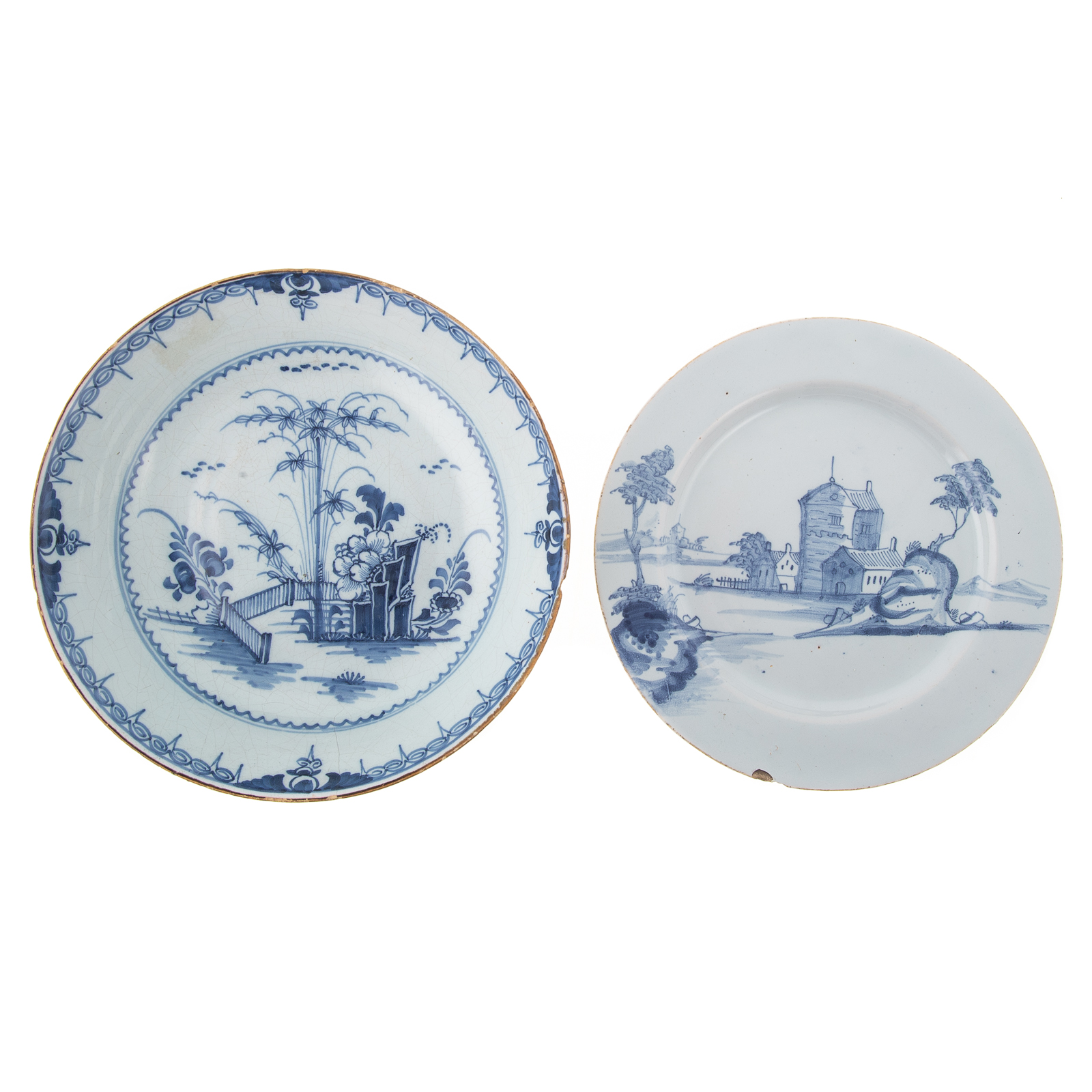 Appraisal: TWO PIECES BLUE WHITE DELFTWARE English Delftware bowl with Chinoiserie