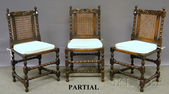 Appraisal: Set of Six Jacobean-style Carved and Turned Beechwood Dining Chairs