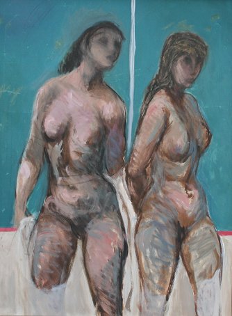 Appraisal: LYNN Nancy American - Standing nudes Acrylic Canvas '' x