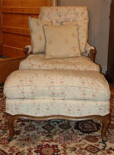 Appraisal: Louis XV Style Fruitwood Fauteuil with Ottoman en Suite Estimate