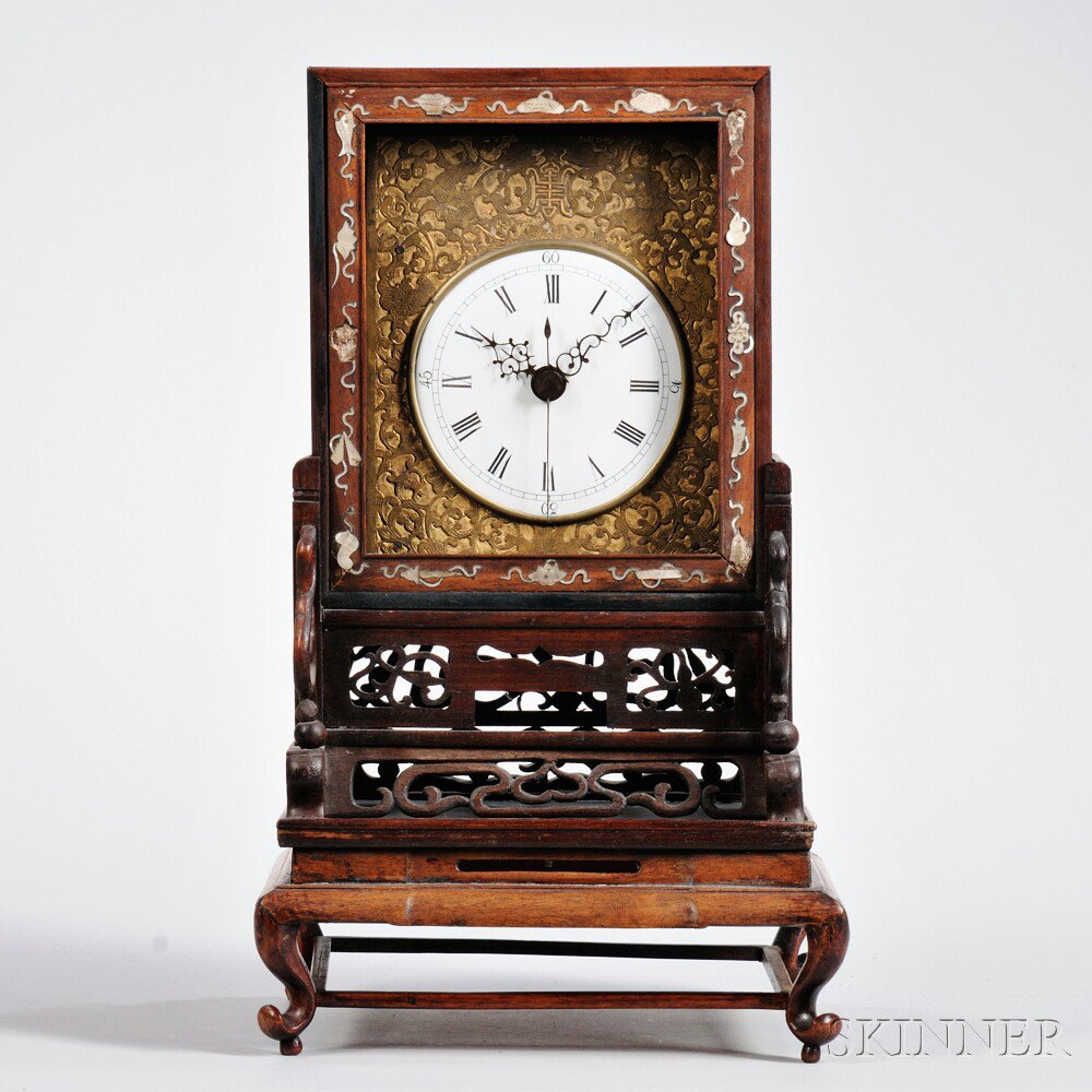 Appraisal: Chinese Verge Escapement Bracket Clock c rosewood case with mother-of-pearl