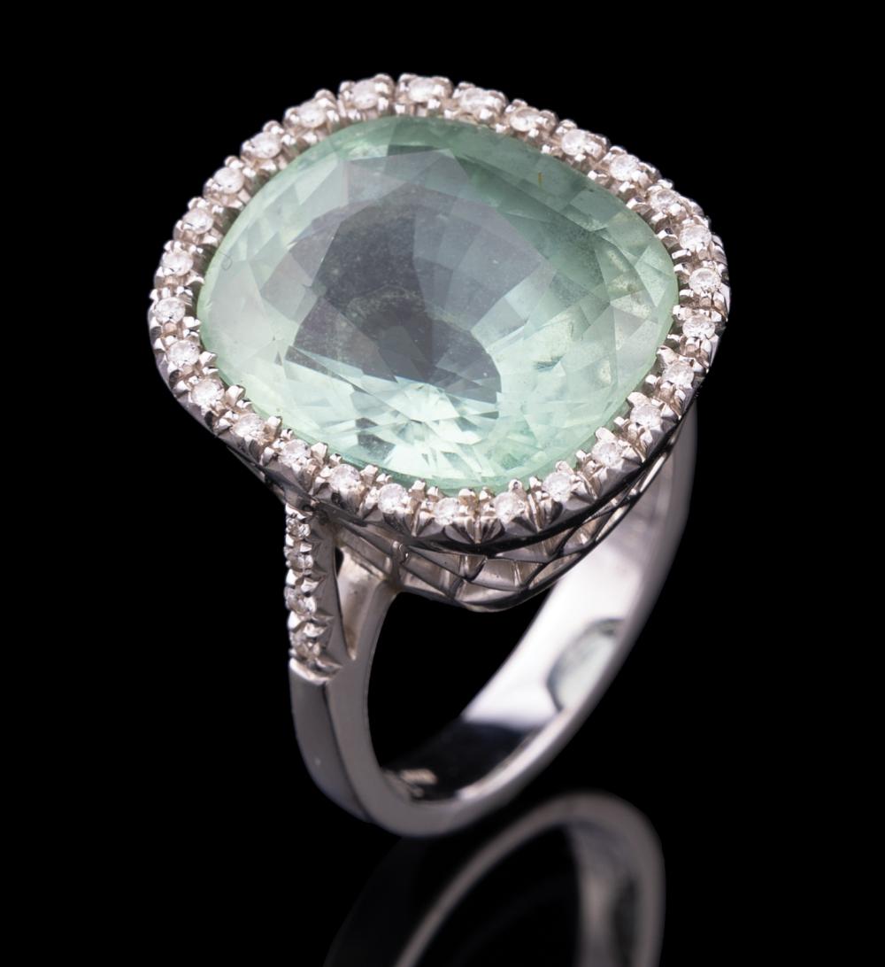 Appraisal: kt White Gold and Cushion-Cut Aquamarine Ring signed Favero with