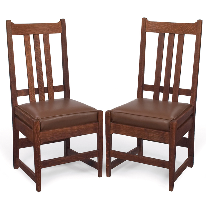 Appraisal: Arts Crafts chairs pair Prairie School design with three canted