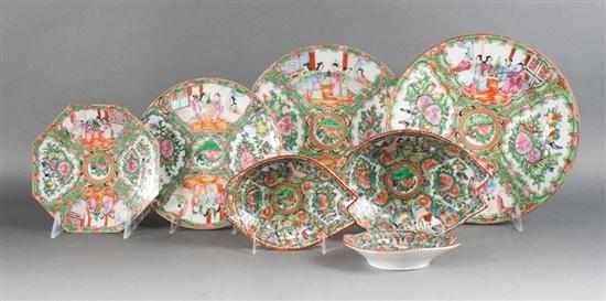 Appraisal: Fourteen Chinese Export Rose Medallion porcelain plates and dishes fourth