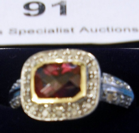 Appraisal: CT White Gold Garnet Diamond Ring size R retail price