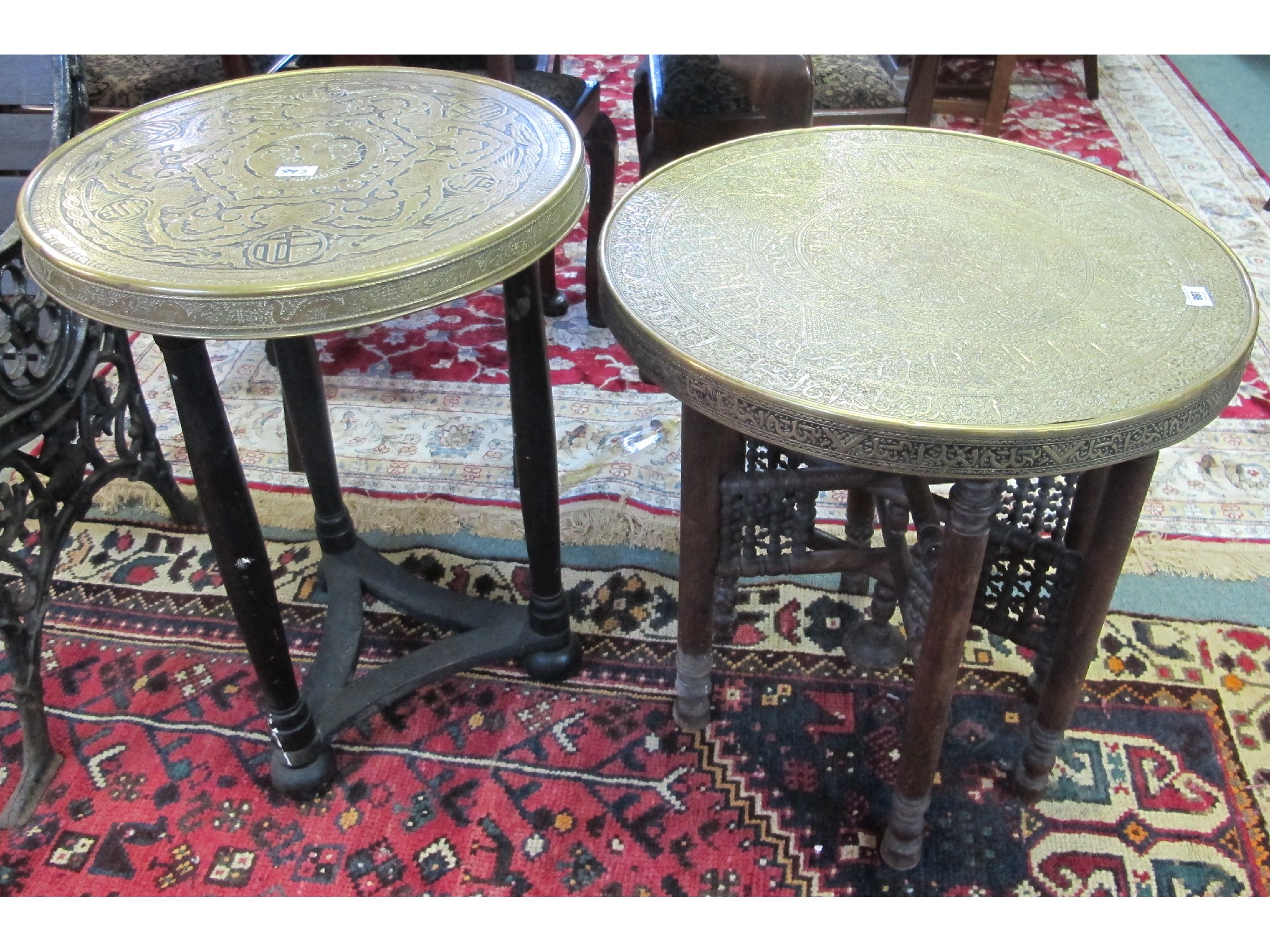 Appraisal: Two brass topped Asian tables