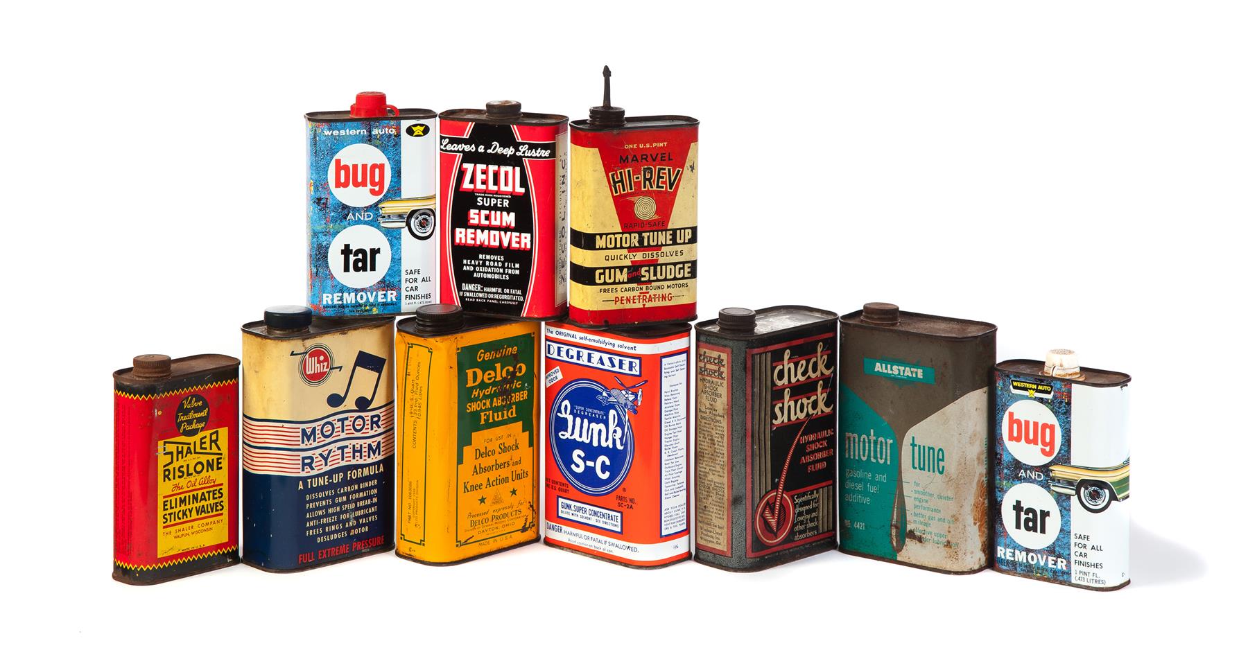 Appraisal: TEN AUTO PRODUCT CANS American th century Includes five one-qt