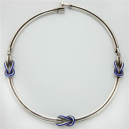 Appraisal: Sterling Silver and Blue Enamel Necklace Gucci Estimate -