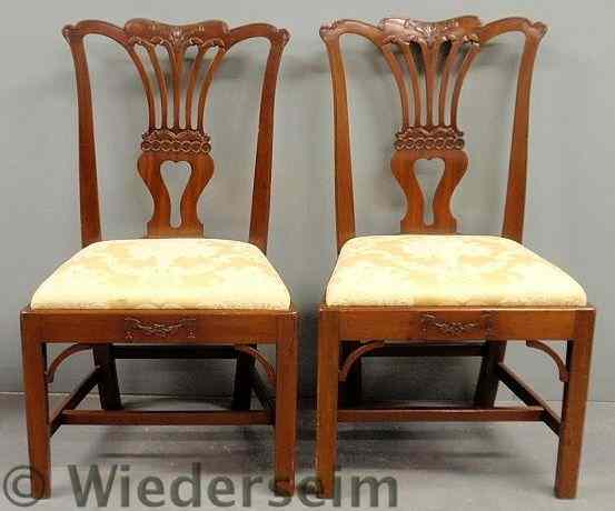 Appraisal: Pair of English Chippendale mahogany side chairs c with acanthus