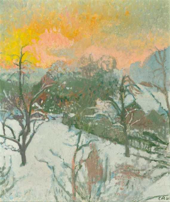 Appraisal: AMIET CUNO Solothurn - Oschwand Winter landscape at dawn Oil