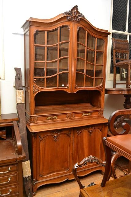 Appraisal: FRENCH WALNUT SIDE CABINET WITH GLAZED UPPER DOORS AND SOLID