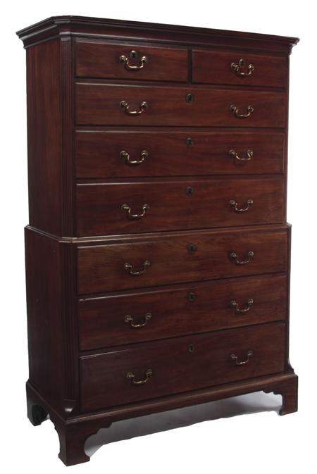 Appraisal: A George III mahogany chest on chest the moulded cornice