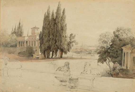 Appraisal: FRENCH TH CENTURY Villa Albani in Rome Black chalk watercolour