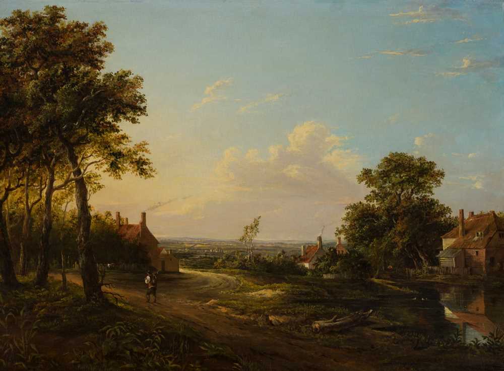 Appraisal: PATRICK NASMYTH SCOTTISH - TRAVELLER BY FARM COTTAGES Oil on