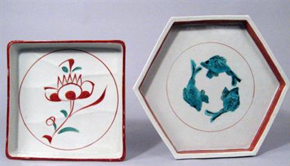 Appraisal: Two Japanese Kakiemon style trays th century One of hexagon