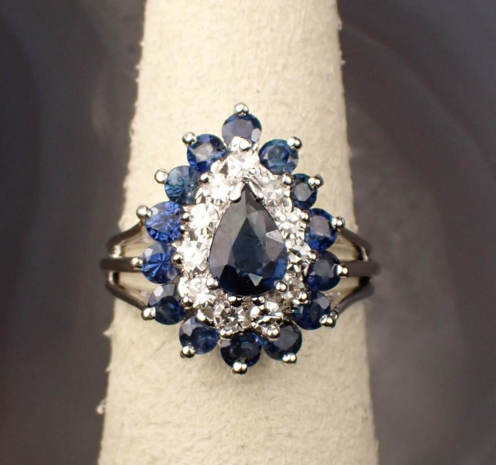 Appraisal: SAPPHIRE DIAMOND AND FOURTEEN KARAT GOLD RING The white gold