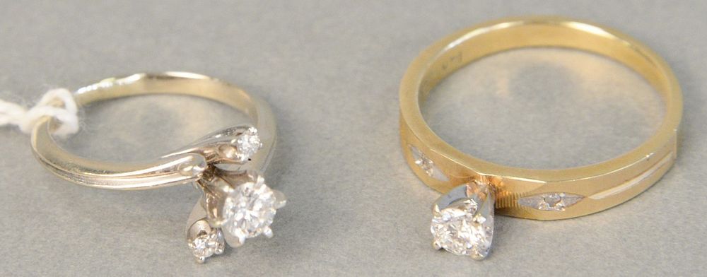 Appraisal: Two k yellow and white gold diamond rings each approximately