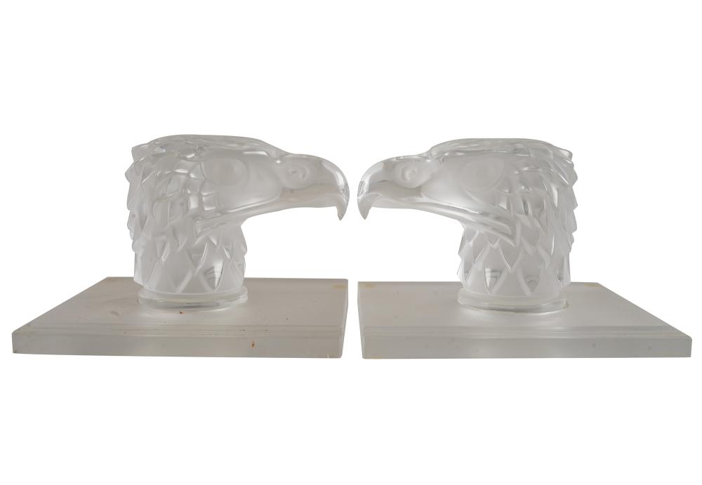 Appraisal: PAIR OF LALIQUE GLASS EAGLE MASCOTSno signature visible each affixed