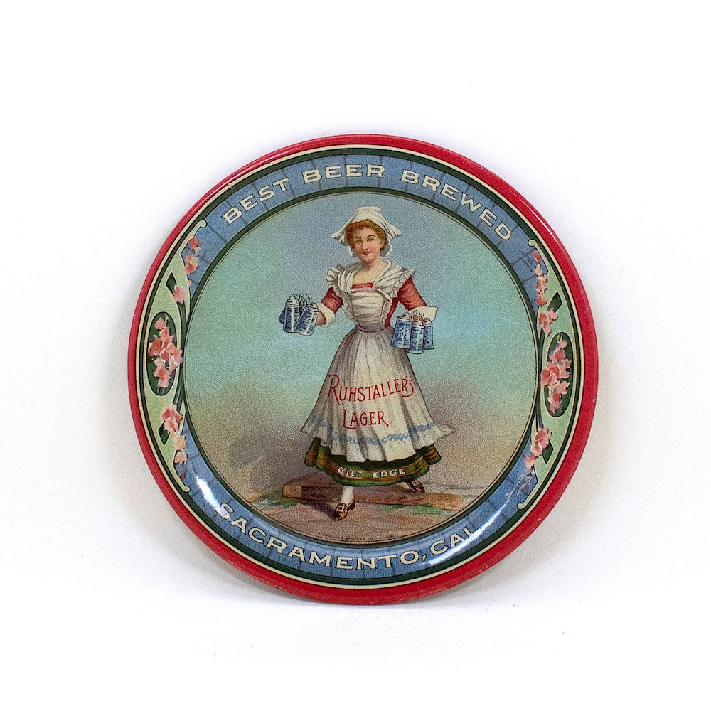 Appraisal: Ruhstallers Lager Beer Maid Tip Tray Reference n a Brewery