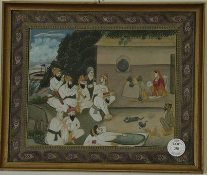 Appraisal: Indian Miniature Painting Domestic Scene in x in sight