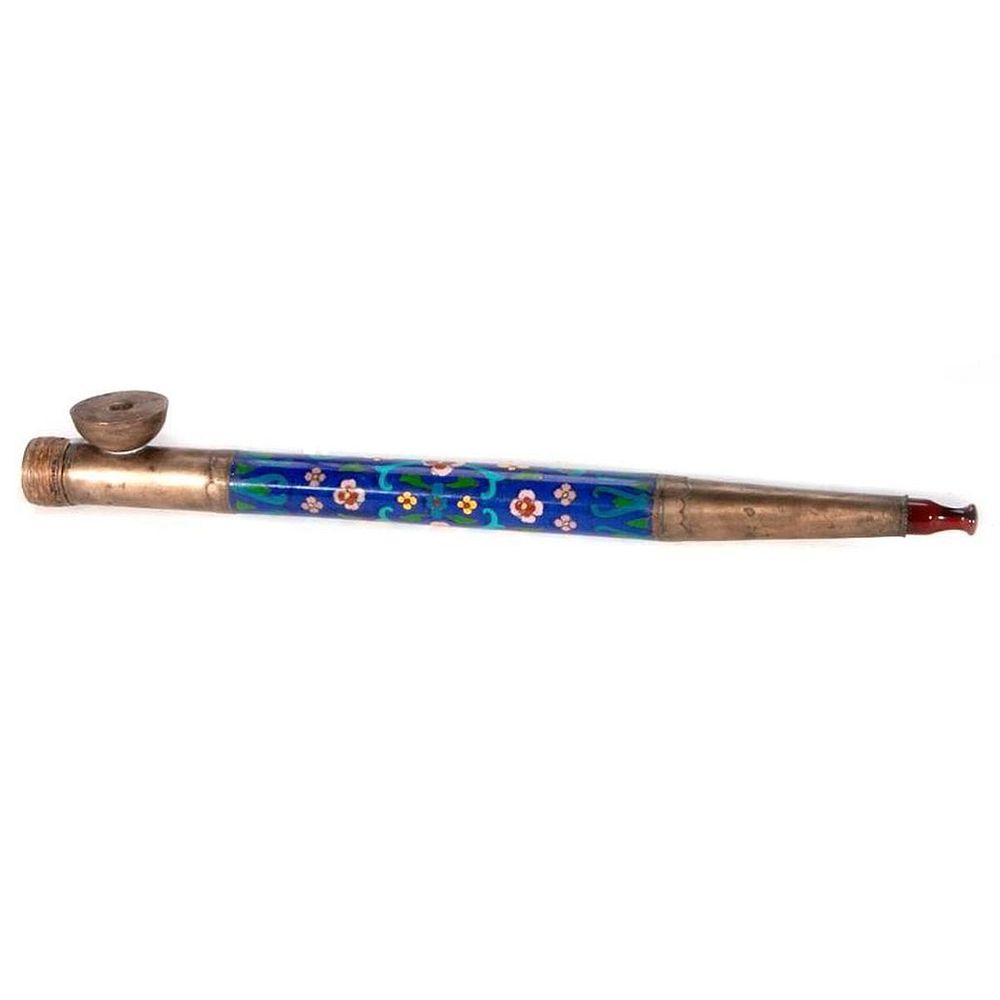 Appraisal: Asian style opium pipe A th century cloisonne decorative opium