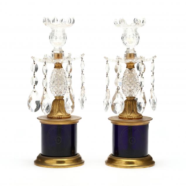 Appraisal: PAIR OF REGENCY GLASS AND ORMOLU CANDLESTICKS First half th