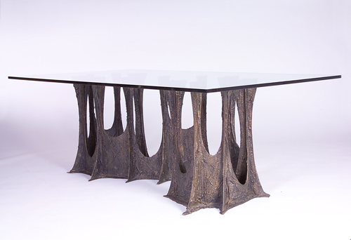 Appraisal: PAUL EVANS Sculpted Bronze dining table with rectangular glass top