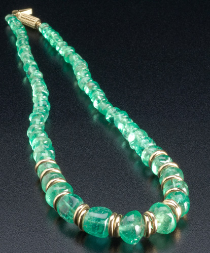 Appraisal: Emerald bead necklace with k yg clasp and spacers Tumbled