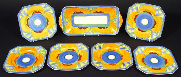 Appraisal: Art Deco Barker Brothers sandwich set hand painted with Arabesque