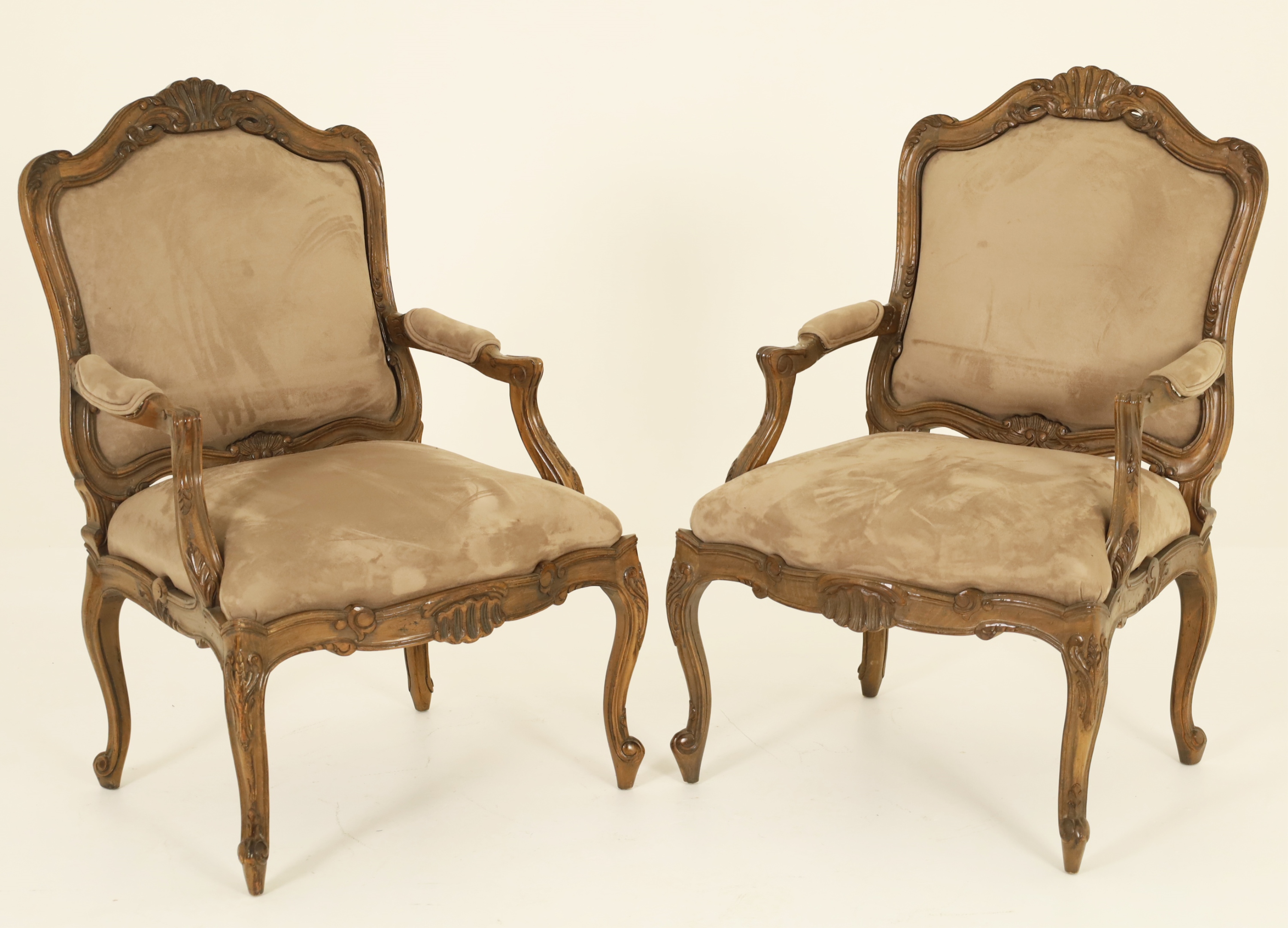 Appraisal: PAIR OF ITALIAN STYLE CARVED WOOD ARM CHAIRS Pair of