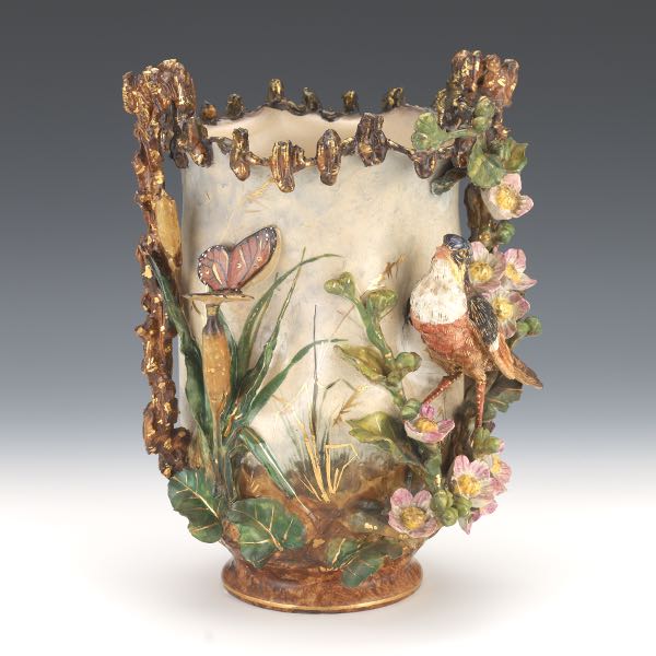 Appraisal: UNUSUAL PORCELAIN HIGH-RELIEF SCULPTURAL VASE POSSIBLY JAPANESE EXPORT CA LATE