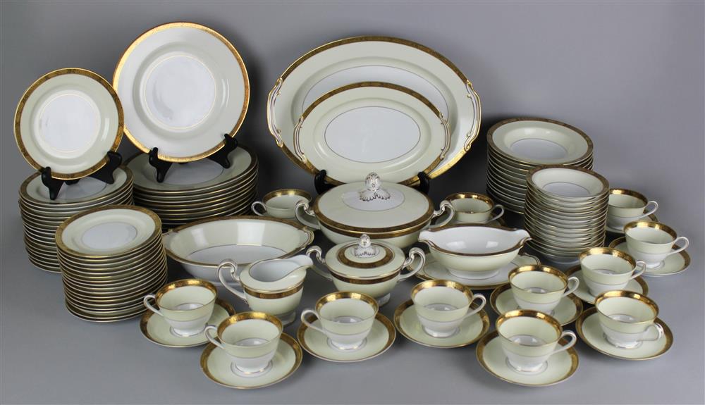 Appraisal: NORITAKE CHINA SERVICE GOLDKIN PATTERN PIECES having a gold encrusted