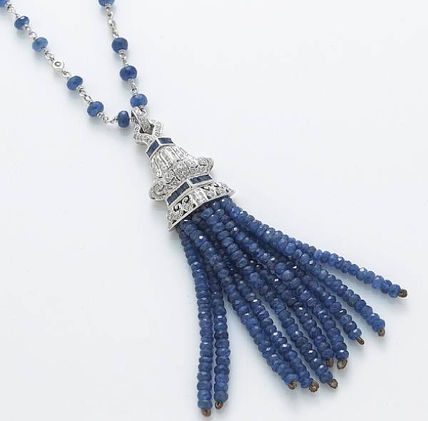 Appraisal: A sapphire diamond and k white gold pendant-necklace estimated total