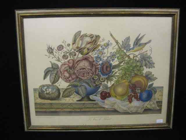 Appraisal: French Print still life with fruit flowers image area ''