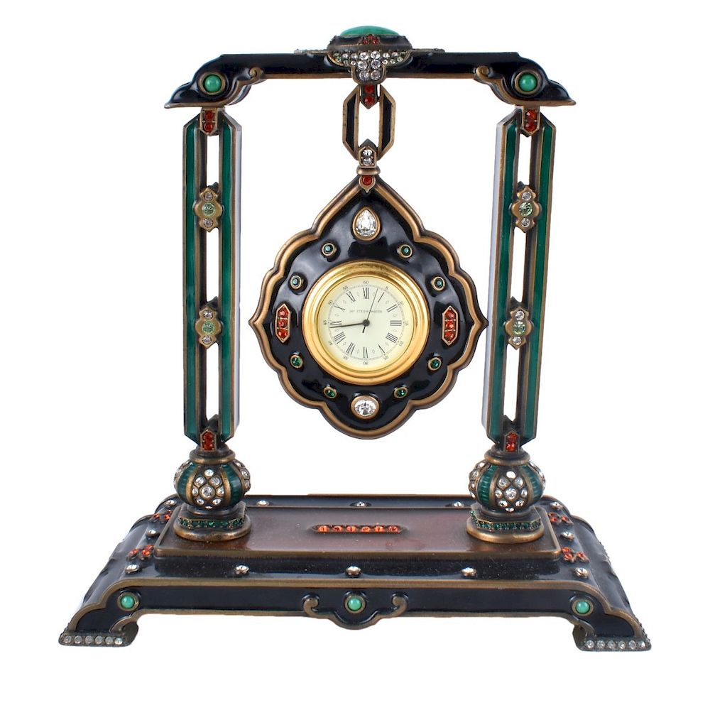 Appraisal: Jay Strongwater Clock Jay Strongwater Enameled Bronze Swarovski Crystal and