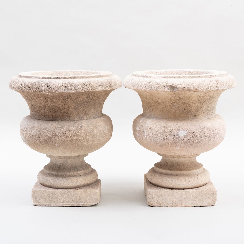 Appraisal: Pair of Concrete Garden Urns x in diam Condition The