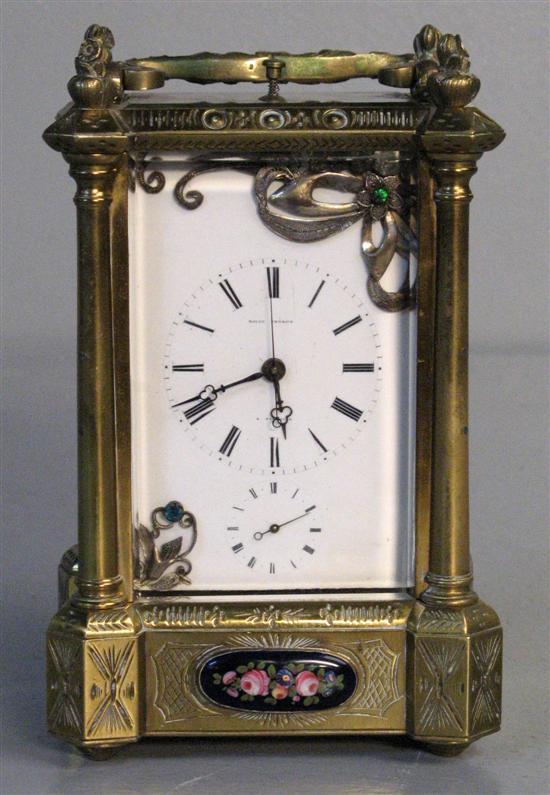 Appraisal: th century French brass striking and repeating carriage clock by