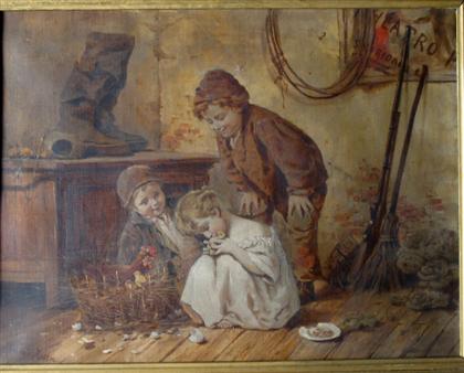 Appraisal: AFTER ANTONIO ROTTA italian - CHILDREN PLAYING WITH CHICKS Signed