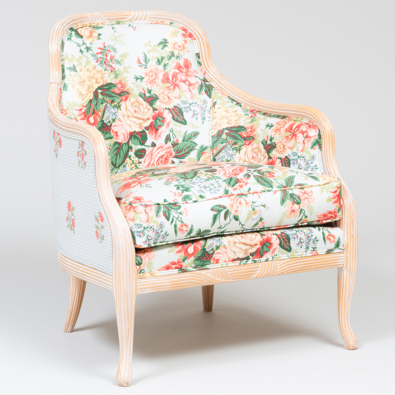 Appraisal: Modern Pickled Wood and Chintz Upholstered Berg re x x