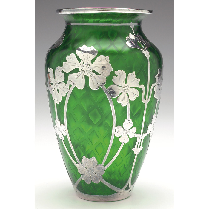 Appraisal: Steuben vase attribution tapered shape in quilted Pomona Green glass