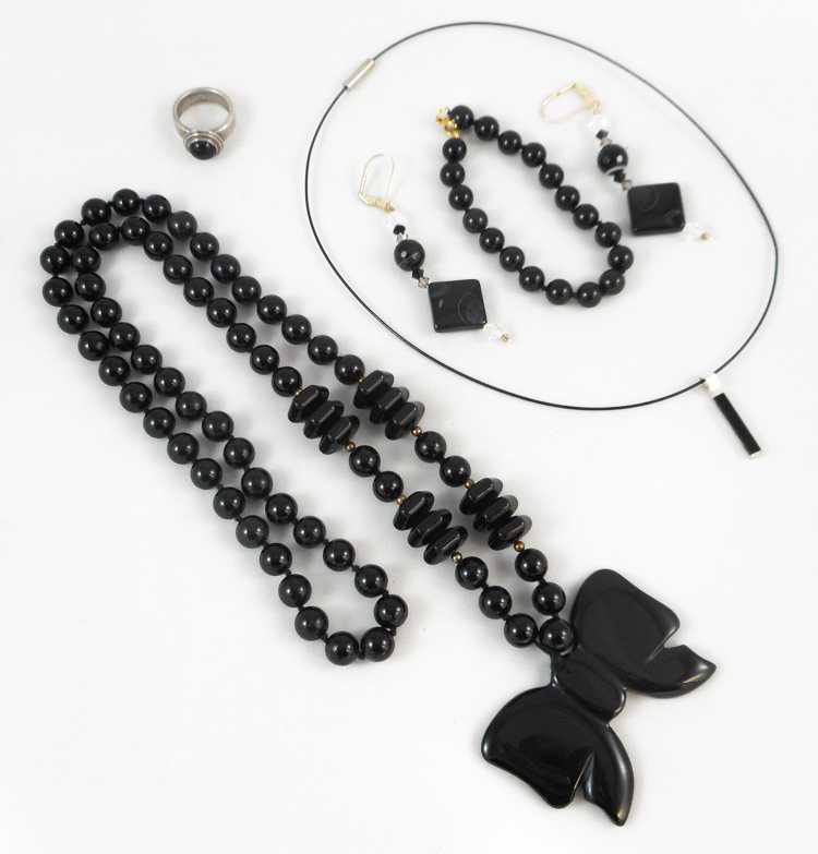 Appraisal: SIX ARTICLES OF BLACK ONYX JEWELRY including a - inch