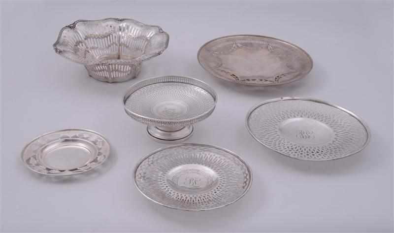 Appraisal: FIVE AMERICAN SILVER TABLE ARTICLES WITH PIERCED SURFACE Comprising Black