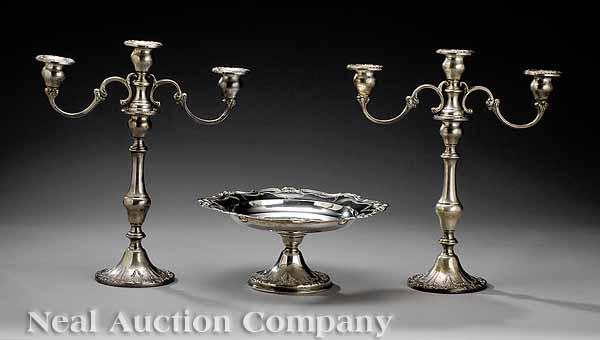 Appraisal: A Pair of Gorham Chantilly Pattern Three-Light Candelabra and Fruit